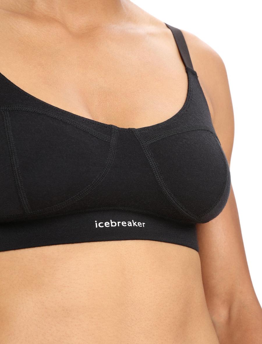 Black Icebreaker Merino Queens Clasp Women's Bras | AU 1811FDNM